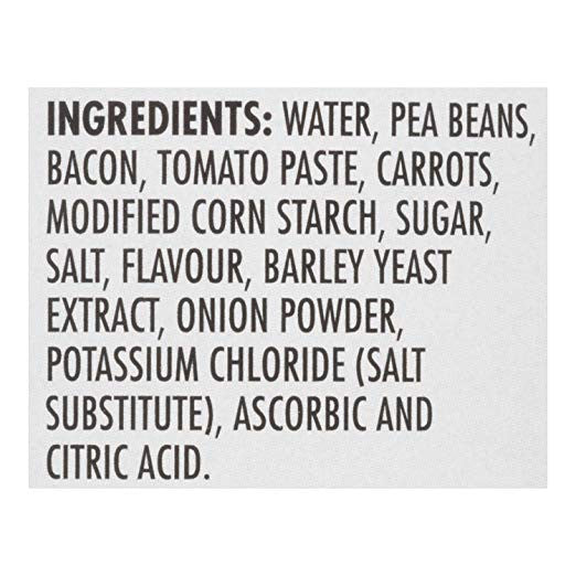 Campbell's Bean and Bacon Soup, 284ml/9.6 oz. Can Nutrition Ingredients Label